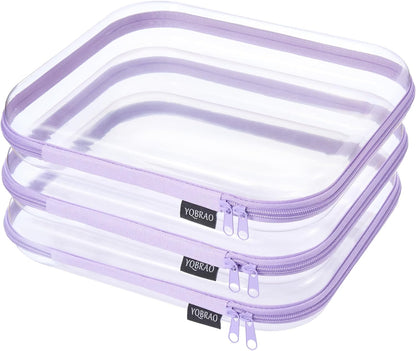 YQBRAO 6 Pack Clear Hard Shell Zipper Case, 1.2mm Heavy Duty Crush-Proof Diaper Bag Organizer Pouches, TSA Approved Travel Makeup Bag for Toiletries & Electronics, (2L, 2M, 2S) Multi-Size Storage Set