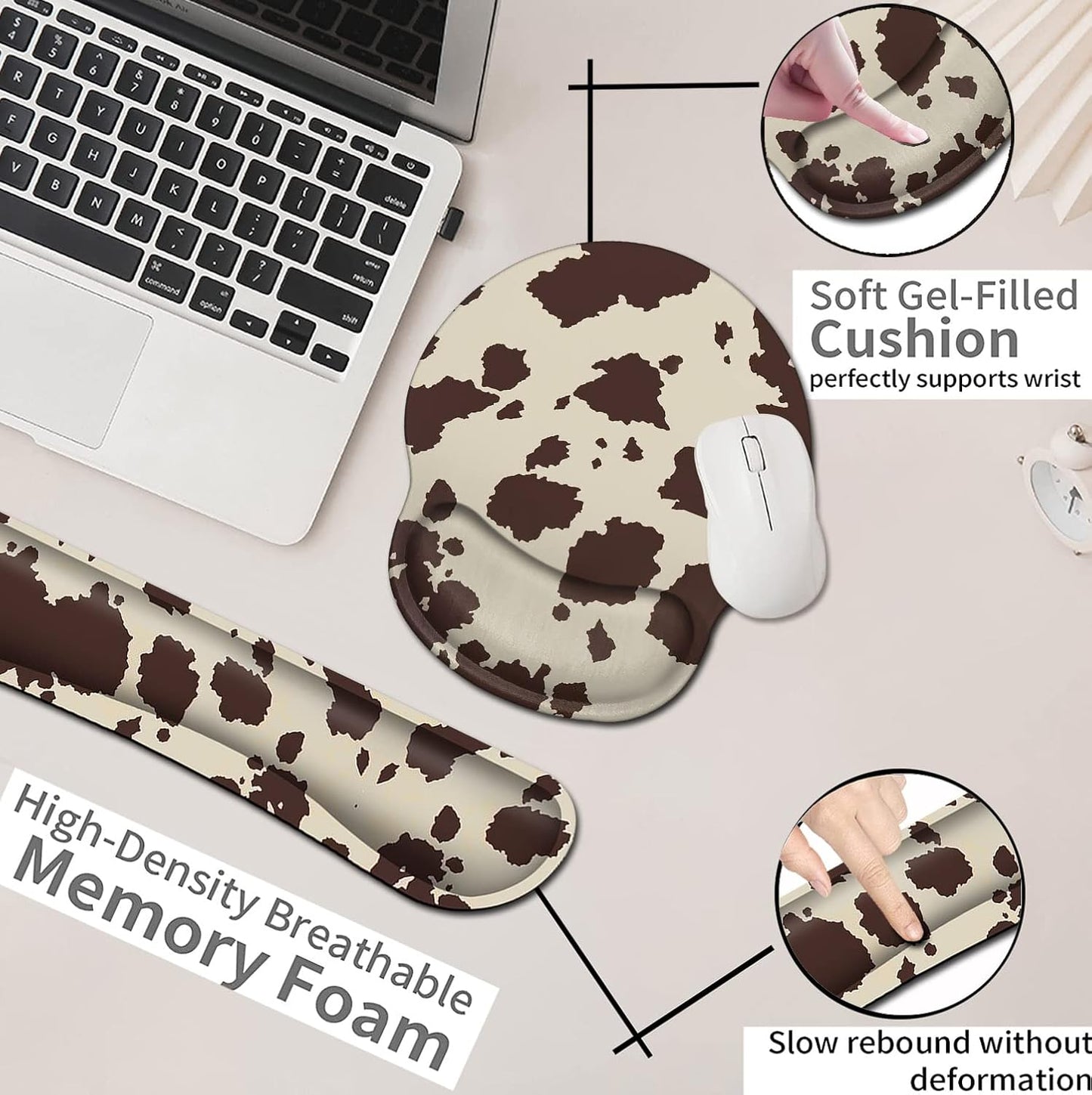 Mouse Pad with Wrist Support, Ergonomic Gel Mouse Pad Beautiful Flowers,Pink Hyacinths on Wood Panel，Non-Slip Durable, Memory Foam Keyboard Wrist Rest, Suitable for Office Typing Games