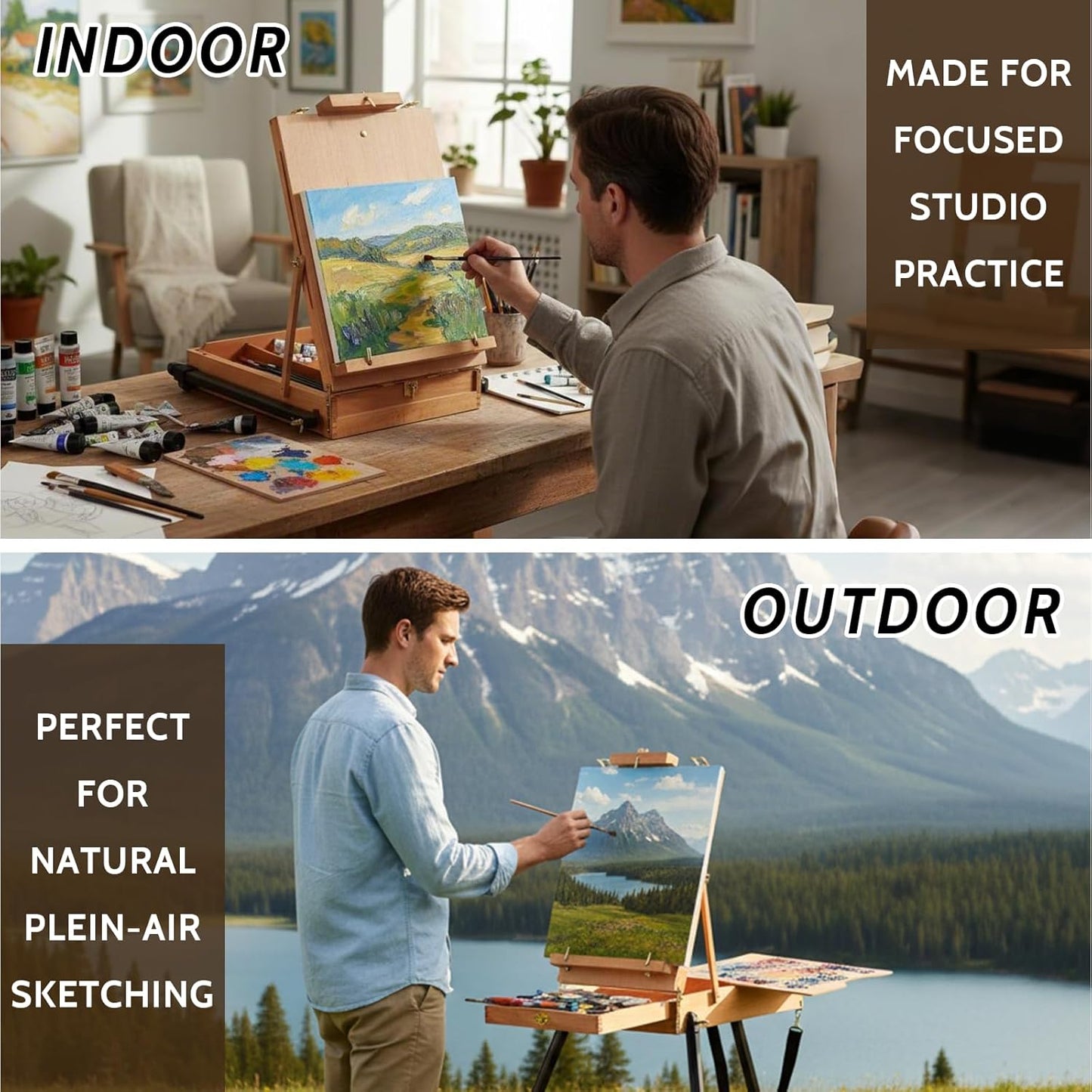 Falling in Art Light Weight French Style Field and Sketchebox Easel with Aluminum Tripod, Adjustable Beechwood Tripod Standing Easel with Drawer, Palette