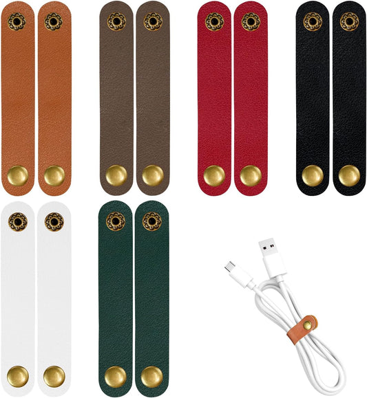 Cord Organizer, 10 Pcs Leather Cord Holder for Travel - Portable Phone Wire Organizer, Earphone Winder, Charger Cord Keeper - Ideal Small Gift for Men (Assorted Colors)