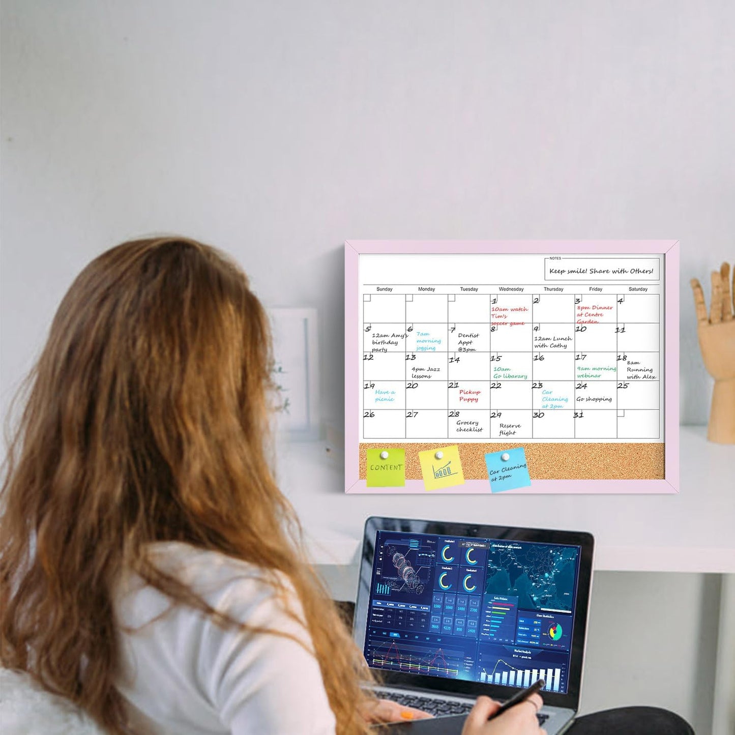 Calendar Whiteboard for Wall, TANKEE 17x13 Inches Whiteboard Calendar Cork Board Combo, Small Magnetic White Board with Wood Framed, Hanging Dry Erase Board for Kitchen Home Office School Planner