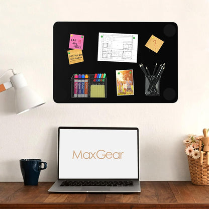 MaxGear Magnetic Board 17.5" x 11.4" Black Metal Magnet Bulletin Board for Wall, Refrigerator, Magnetic Board Display Notes, Photos, and More - Includes Dual Lock Tape and Screws