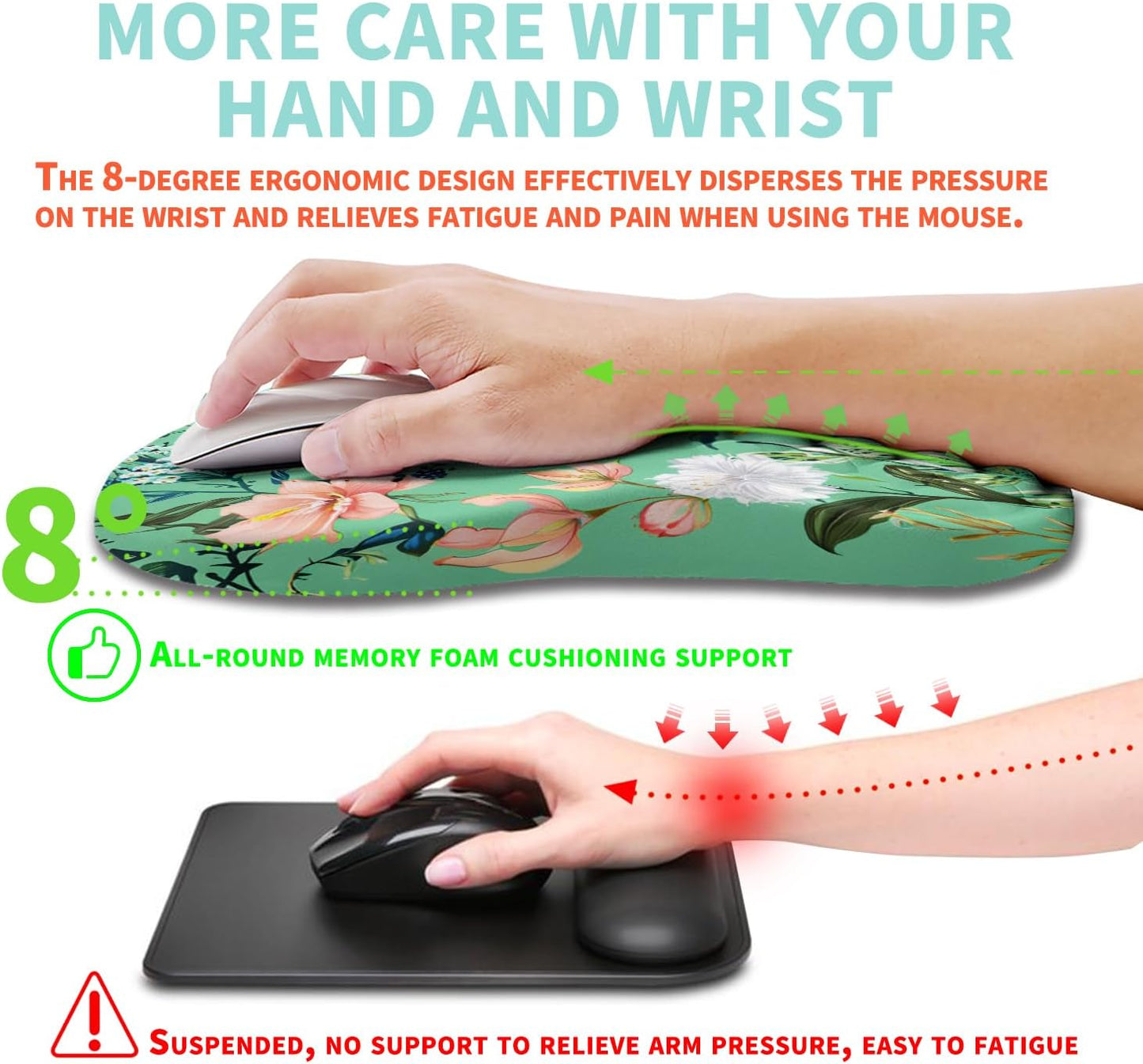 Ergonomic Mouse Pad Wrist Support with Memory Foam Massage Bulge, Carpal Tunnel Pain Relief Mousepad Wrist Rest for Mouse(12x8 inch, Silver Gray Light Purple)