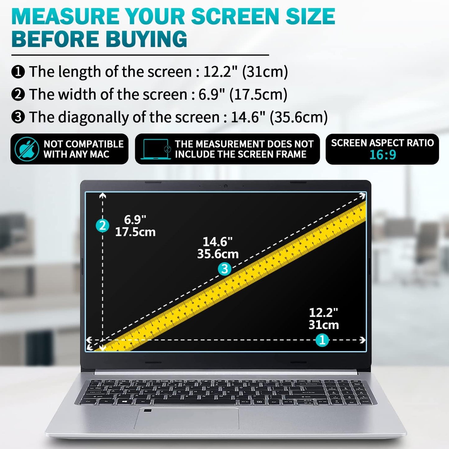F FORITO 2-Pack 15.6 Inch Anti Blue Light Laptop Screen Protector, Eye Protection Anti Glare Matte Computer Screen Cover for 15.6" Laptop with 16:9 Aspect Ratio, Reduce Eye Strain and Touch Sensitive