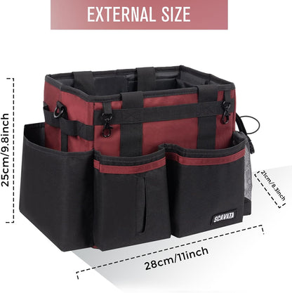 SCAVATA Compact Wearable Cleaning Caddy, Small Supplies Organizer with Handle & Shoulder Straps for Housekeepers, Under Sink & Car Cleaning Tool Organizer Bag (Black)