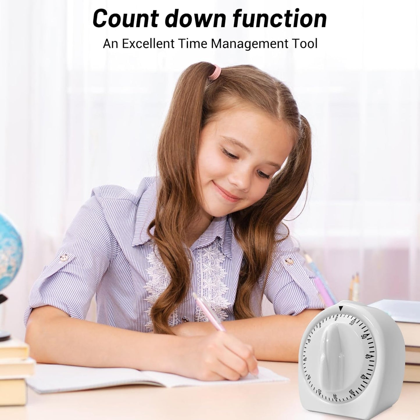 Kitchen Timers for Cooking,60 Minute Wind Up Timer,Visual Mechanical Timer,with Loud Alarm,No Batteries Required,Manual Countdown Timers for Classroom, Home, Study and Cooking (White)