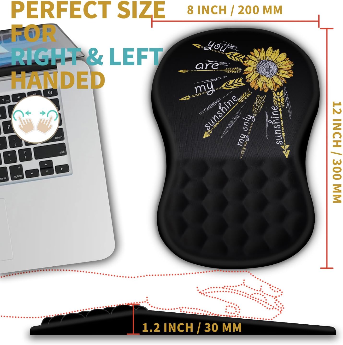 Hokafenle Ergonomic Mouse Pad Wrist Support with Massage Design, Wrist Rest Pain Relief Mousepad with Memory Foam&Non-Slip PU Base, Mouse Pads for Wireless Mouse & Desk (12x8 inch,Black)