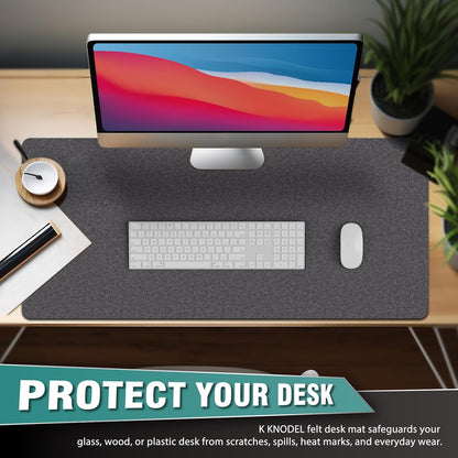 K KNODEL Felt Desk Mat, Large Desk Pad Protector, Office Computer Desk Mat for Keyboard, Non-Slip Mouse Pad (Dark Gray, 31.5"x11.8")