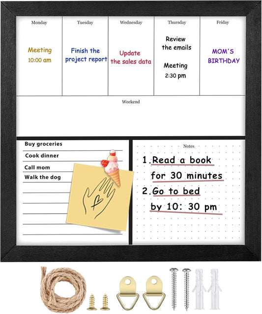 Umtiit Weekly Calendar Dry Erase Whiteboard 11.8 x 11.8 inch(30 x 30 cm), Black Wood Frame, Magnetic Surface Whiteboard for Planning/Schedule/School Timetable/Memo(ZLBB-3030BK,US)