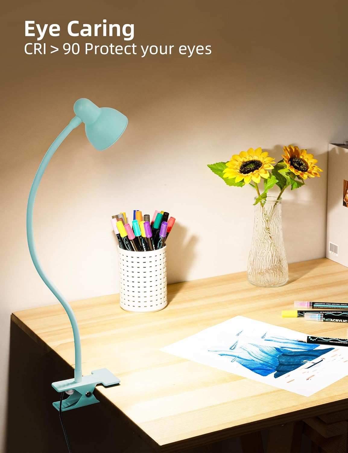 LiFMIRA Clip-on Reading Light - 3 Color Modes, 10 Dimmable Brightness, Eye Care Clamp Desk Lamp with Flexible Gooseneck for Reading in Bed, Desk, Headboard, Computer