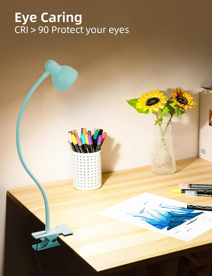 Clip on Lamp USB Reading Light, 3 Color Modes, 10 Brightness Dimmable, 360° Flexible Desk Lamp with Clamp, Eye Care Clip on Light for Bed Desk Headboard Home Dorm White