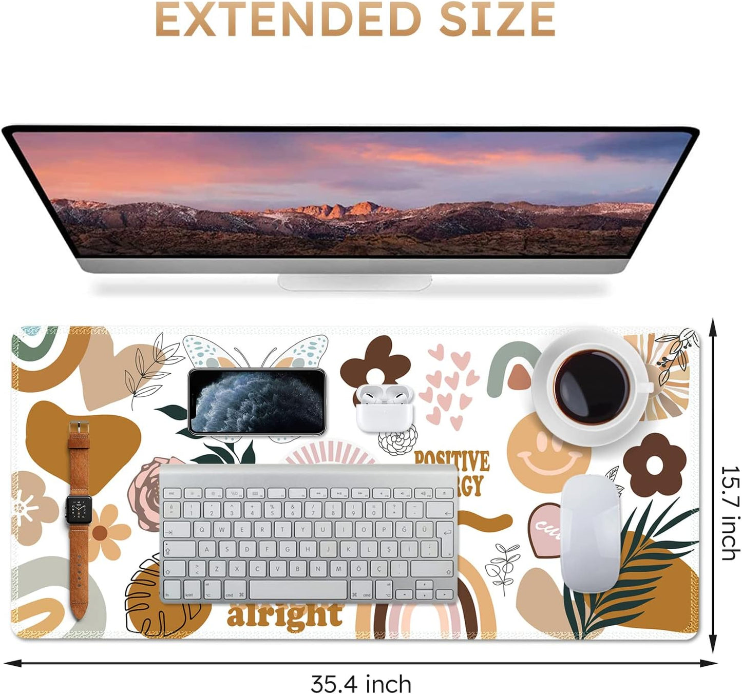 iCasso Desk Cover Mat, Office Mouse Pad, Desk Protector Mat, Extra Large Matt for Desktop,Anti-Slip XXL Big Mousepad with Stitched Edges for Computer Keyboard Retro Black - Colors B