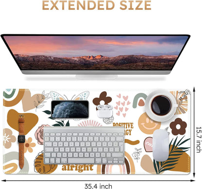 iCasso Desk Cover Mat, Office Mouse Pad, Desk Protector Mat, Extra Large Matt for Desktop,Anti-Slip XXL Big Mousepad with Stitched Edges for Computer Keyboard Retro Black - Colors B