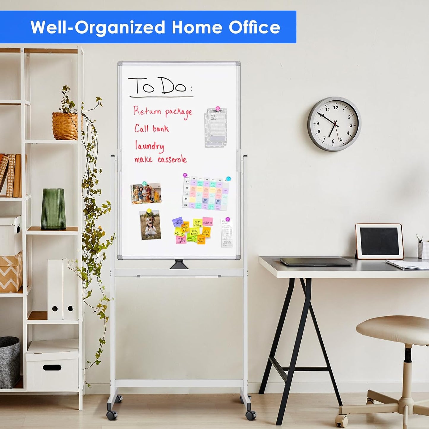 maxtek Magnetic Mobile White Board, 40 x 24 Double Sided Dry Erase Board Rolling Whiteboard, Aluminum Frame Standing Whiteboard on Wheels for Home Office Classroom (40 x 24 Black)