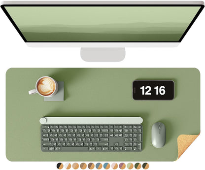 YSAGi Double-Sided Desk Pad, 31.5"x15.7"Leather Desk Mat, Eco Cork Desk Pad Protector,Large Mouse Pad,Waterproof Desk Blotter for Office/Home(Coffee)