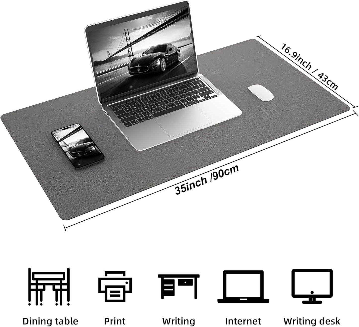 AFIING Large Desk Mat 47" x 17", Dual-Sided Natural Cork & PU Leather Desk Pad, Non-Slip Waterproof Mouse Pad for Office, Home & Gaming, Black