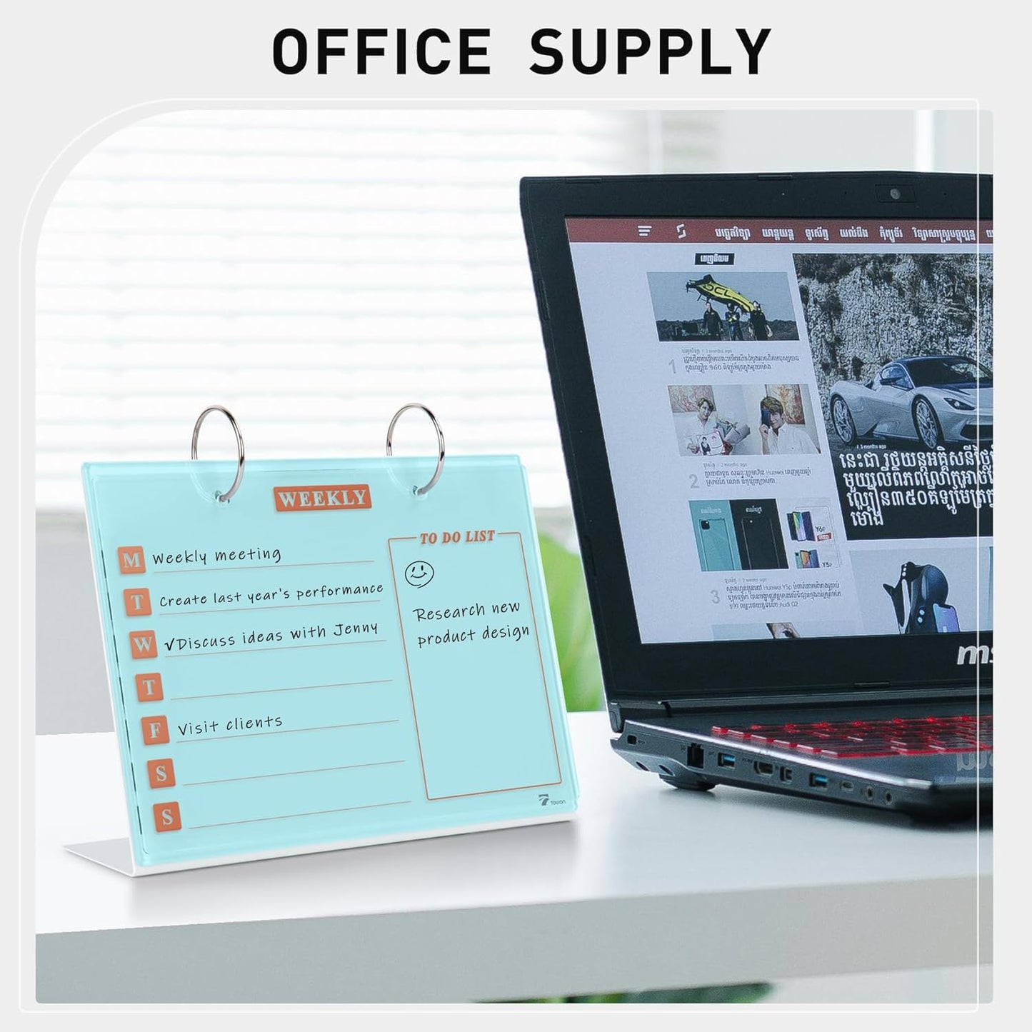 TOWON Small Glass Dry Erase Board, Desk White Board with Standing, Mini Whiteboard Easel Pad Set, Stenography Artifact for Office, Home and School Supplies, 8x6 Inches, Black