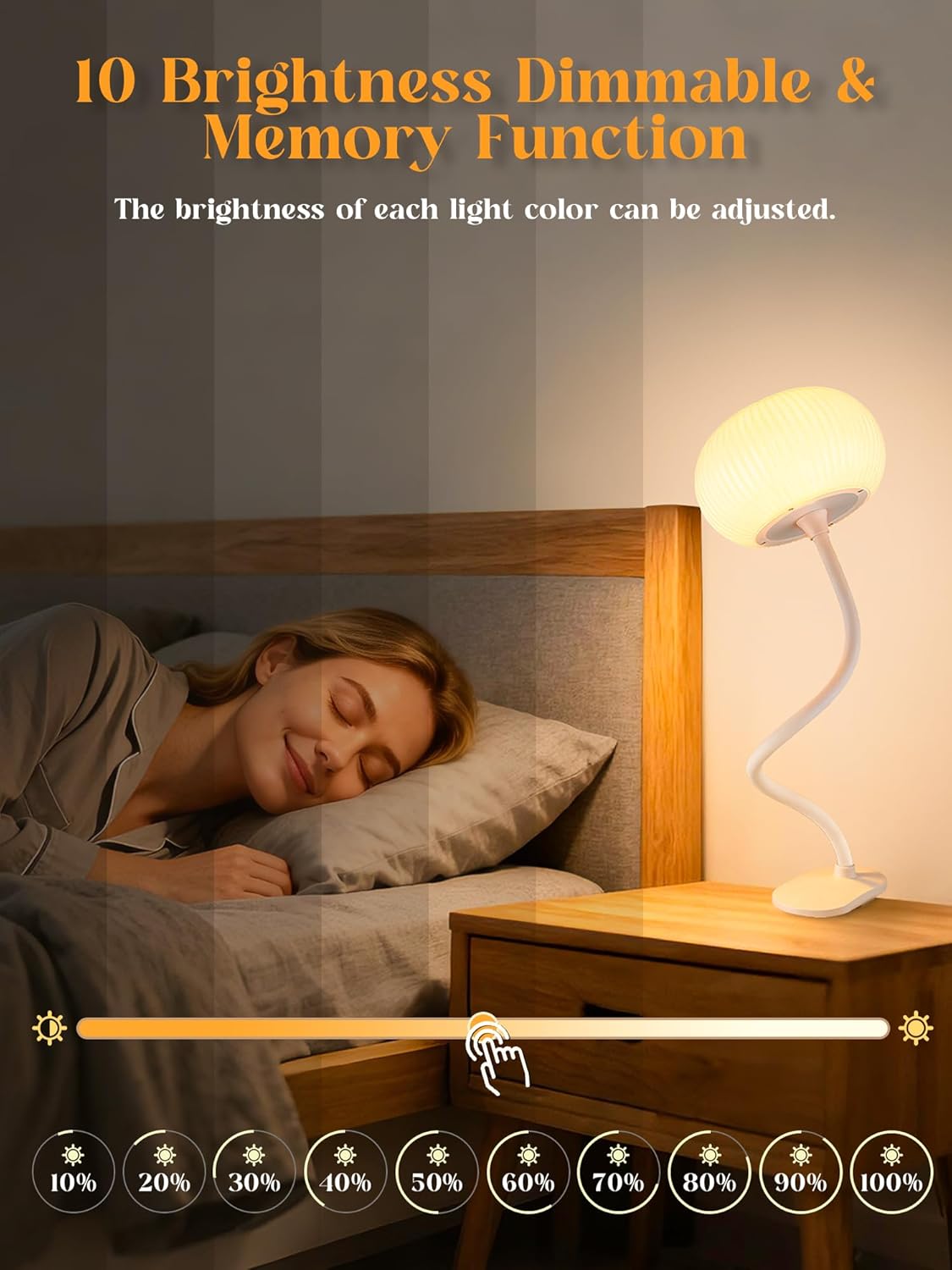 Clip on Light,10 RGB Colors+10 Brightness Clip on Lamp, College Dorm Lighting Reading Light for Bed, Desk Lamp with Clamp & USB Adapter for Headboard/Bedside/Desk/Nursery/Kids Room