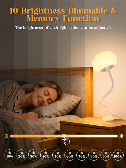 Clip on Light,10 RGB Colors+10 Brightness Clip on Lamp, College Dorm Lighting Reading Light for Bed, Desk Lamp with Clamp & USB Adapter for Headboard/Bedside/Desk/Nursery/Kids Room