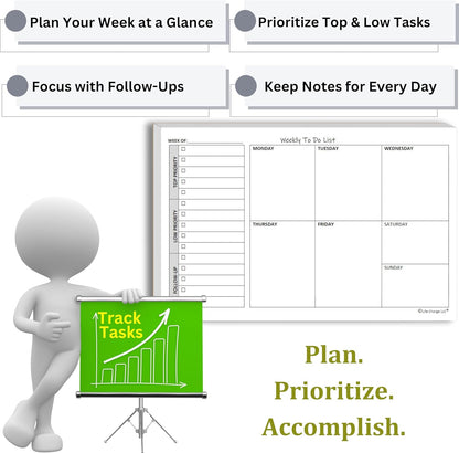 TO DO List Planner Notepad, 60 Page Planning Pad. Undated ToDo Checklist w/Priority & Note Sections. Organize & Track Projects, Clients or Daily Tasks. 8.5 X 11, A4 Tear Sheets.