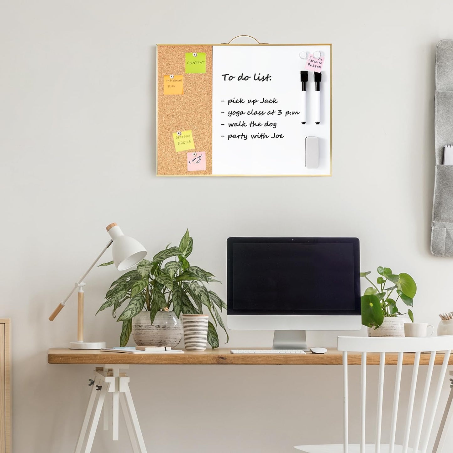 TSJ OFFICE Small Whiteboard Cork-Board - 16" X 12" Portable Aluminum Black Framed Magnetic Dry Erase Board, Small Bulletin Cork Board with Holder for Office, Home and School