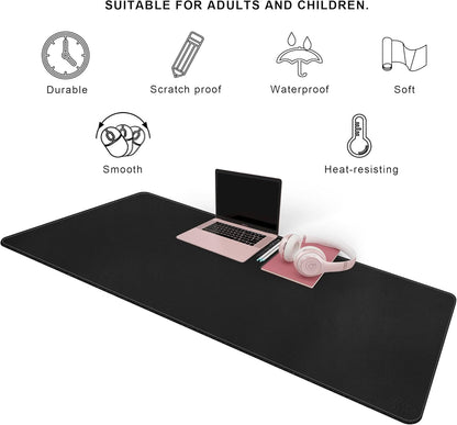 Vyaaa PU Leather & Cork Desk Mat, 39.4"x15.7" Dual Sided Computer Desk mat, Waterproof Large Mouse Pad, Non-Slip Office Desk pad, Office Desk Protector for Work/Gaming/Home (Black)