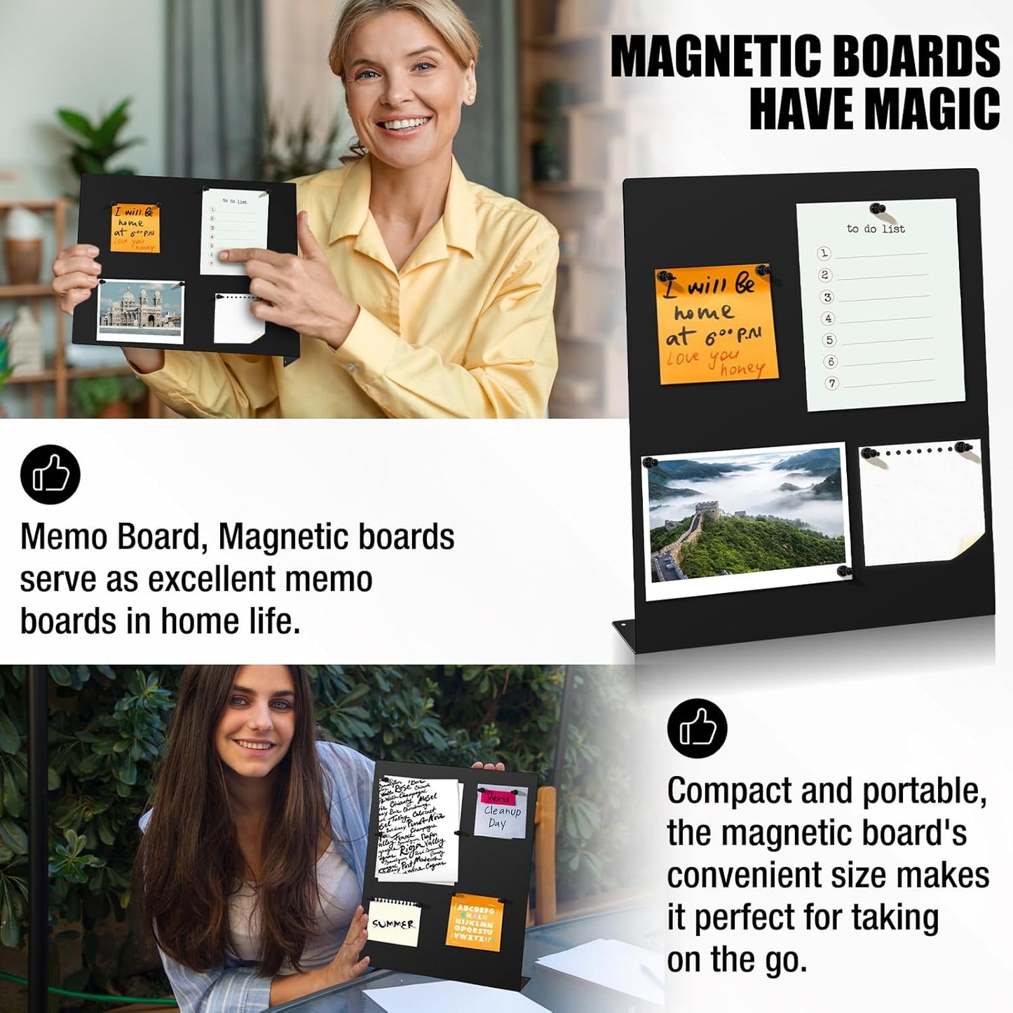 2 Pack Magnetic Bulletin Board Set, Magnetic Display Board, Small Desktop Magnet Stand, Contains Pen & 12 Magnet Clasps, for Home, School, Kitchen, Office Notice Display 12.6×11×2.6 inches