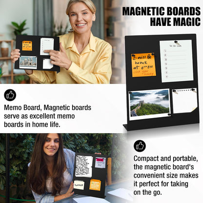 2 Pack Magnetic Bulletin Board Set, Magnetic Display Board, Small Desktop Magnet Stand, Contains Pen & 12 Magnet Clasps, for Home, School, Kitchen, Office Notice Display 12.6×11×2.6 inches