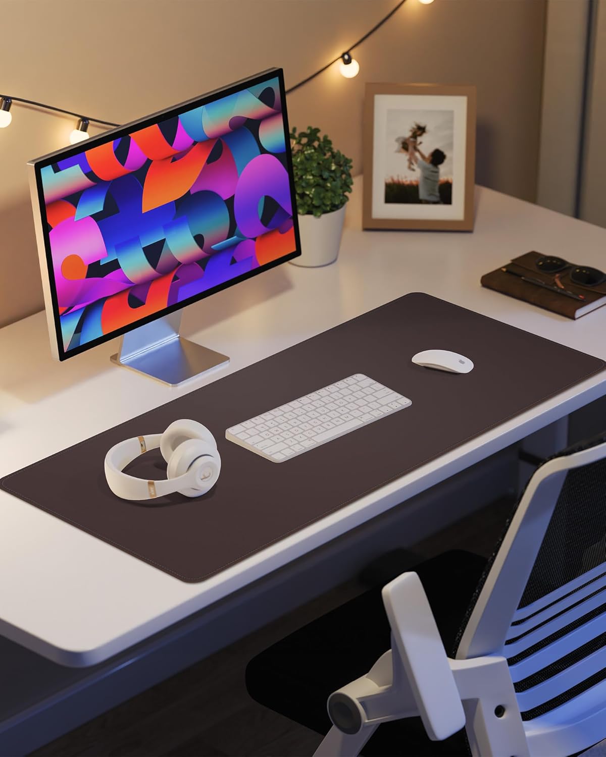 AFIING Desk Pad Protector 23.6" x 13.7" - Non-Slip Waterproof PU Leather Desk Mat for Mouse, Keyboard, Laptop, Office and Home Workspace (Beige)