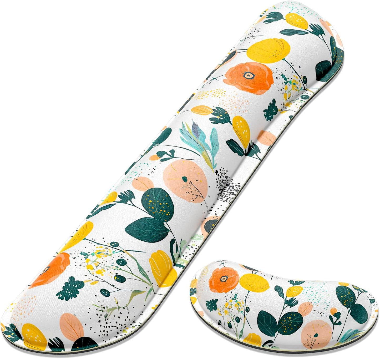 Dapesuom Enlarge Keyboard Wrist Rest, Memory Foam Wrist Cushion for Desk Mat Support, Cute Pain Relief Keyboard Mouse Pad Rests Set with Non-Slip Base for Gaming Laptop Office Computer, Elegant Flower