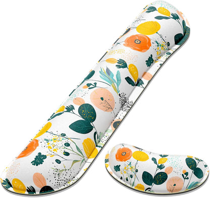 Dapesuom Enlarge Keyboard Wrist Rest, Memory Foam Wrist Cushion for Desk Mat Support, Cute Pain Relief Keyboard Mouse Pad Rests Set with Non-Slip Base for Gaming Laptop Office Computer, Elegant Flower