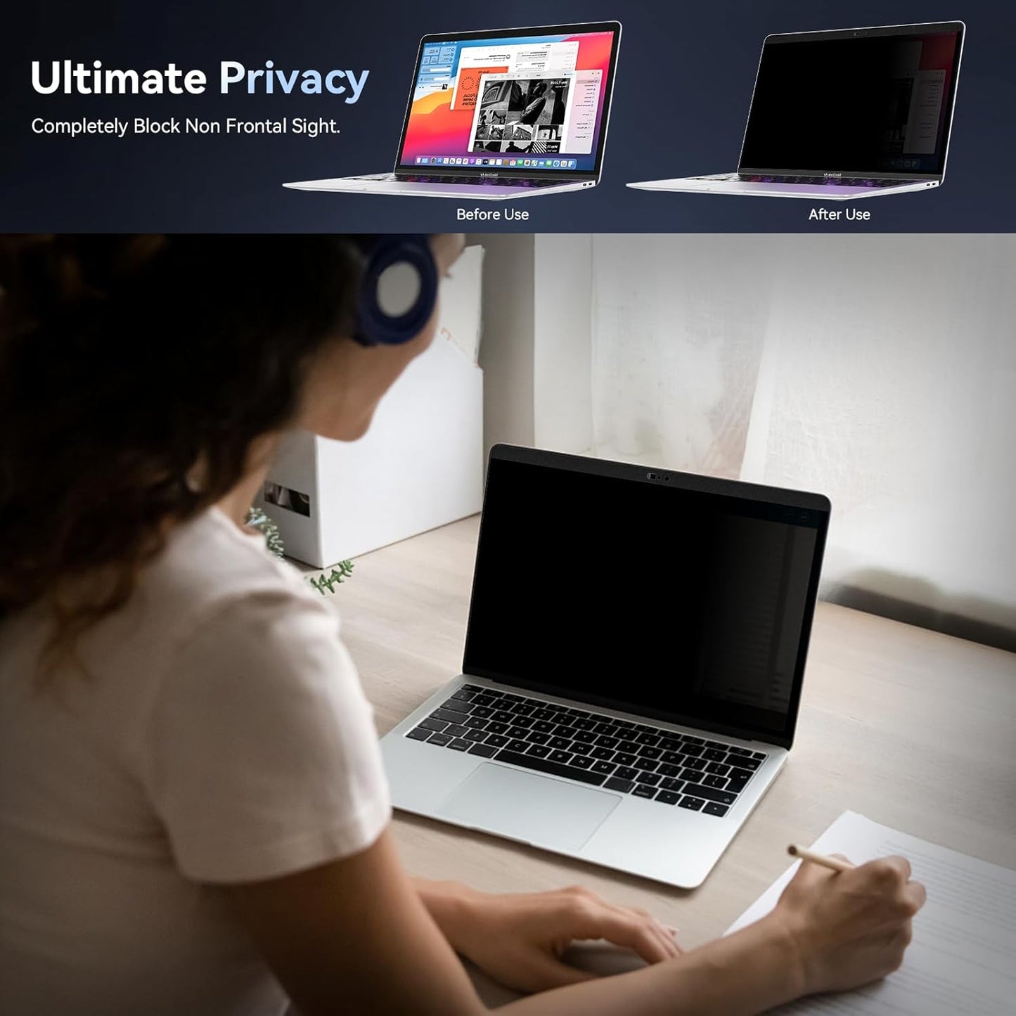 Laptop Privacy Screen 14 Inch Compatible with HP/Dell/Acer/Samsung/Asus/Lenovo/Toshiba,16:10 Aspect Removable Anti Glare Blue Light Filter Protector, 14 in Laptop Privacy Screen Shield