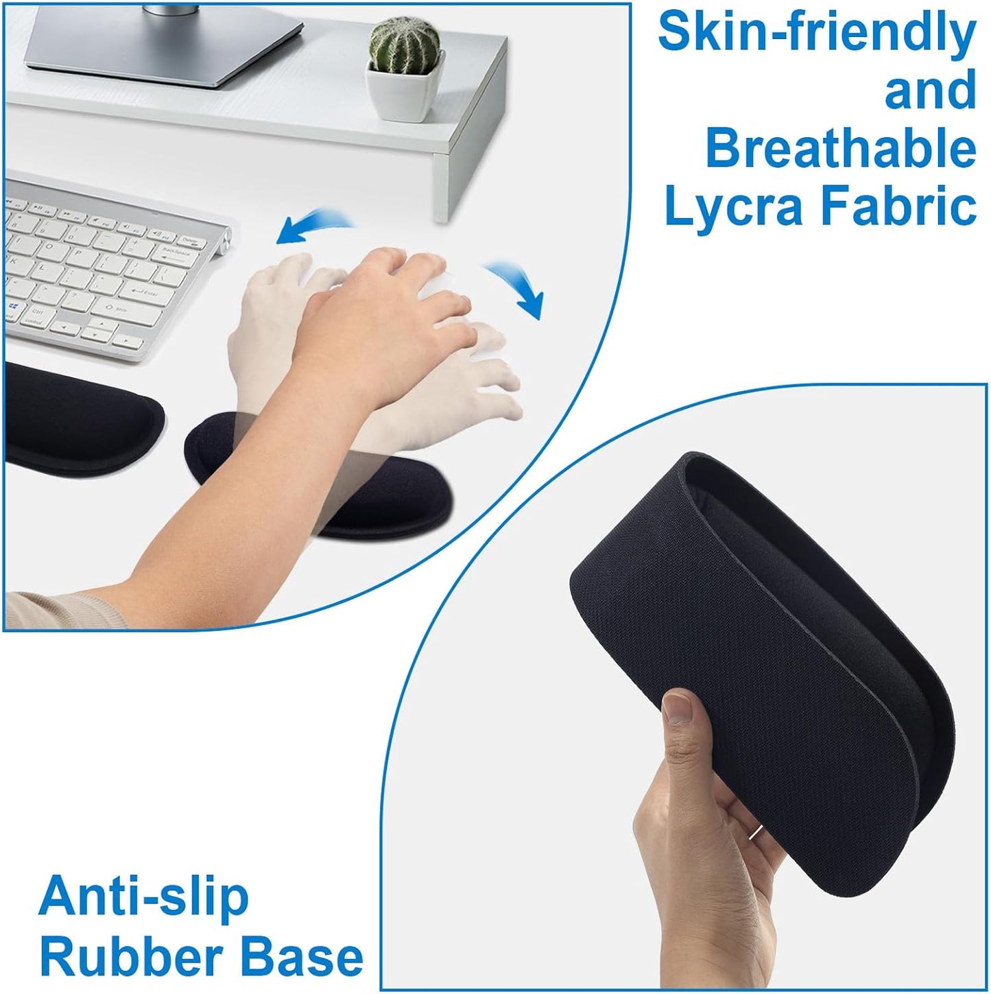Leolee Elbow Rest Pads for Desk, Black Ergonomic Arm Rest Pads with Memory Foam & Non-Slip Base, Armrest Cushion Support Pad Relieve Elbow and Wrist Pain for Computer, Office, 2 Packs