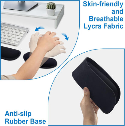 Leolee Elbow Rest Pads for Desk, Black Ergonomic Arm Rest Pads with Memory Foam & Non-Slip Base, Armrest Cushion Support Pad Relieve Elbow and Wrist Pain for Computer, Office, 2 Packs
