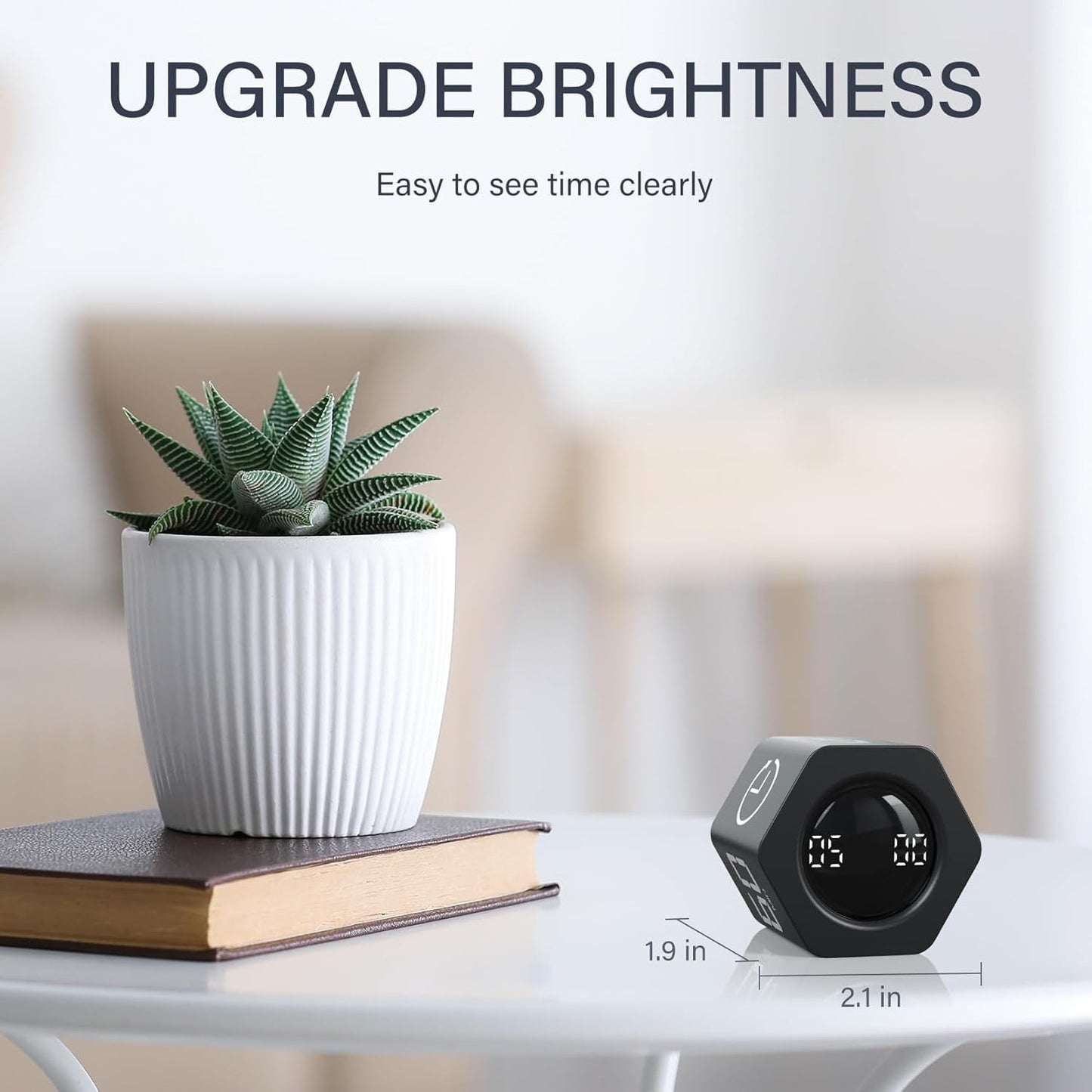 Rotating Pomodoro Timer 5, 25, 10 30,60 Mins Preset Stopwatch, Desk Flip ProductivityTimer, ADHD Tool Hexagon, Vibration/Mute/Alarm, for Work, Study, Back to School, Kitchen, Black