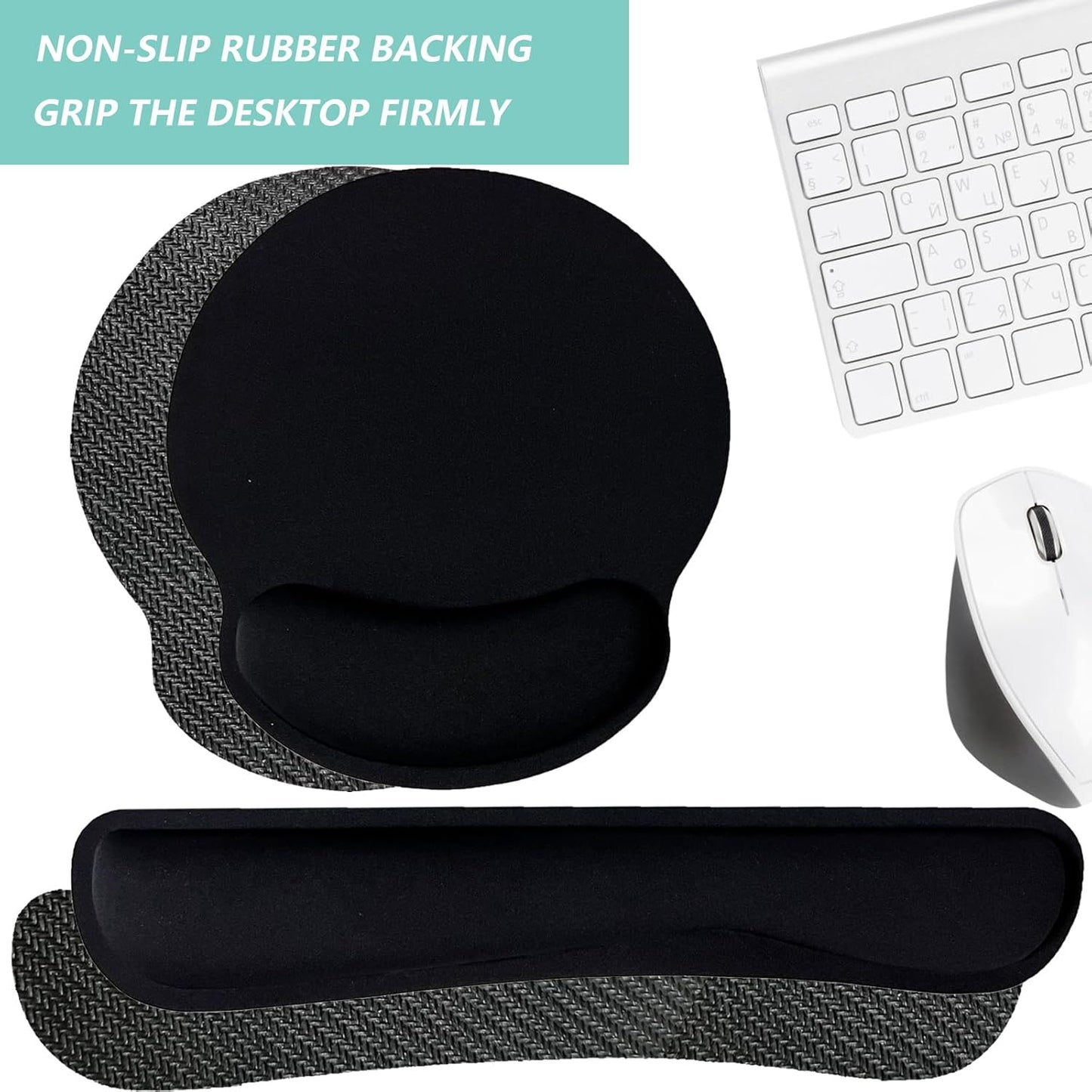 Keyboard Wrist Rest Pad Mouse Pad with Wrist Support Set of 3, Mousepad with Non-Slip Rubber Base, Ergonomic Memory Foam Mouse Wrist Cushion Support for Home Office Laptop Computer Gaming, Forest