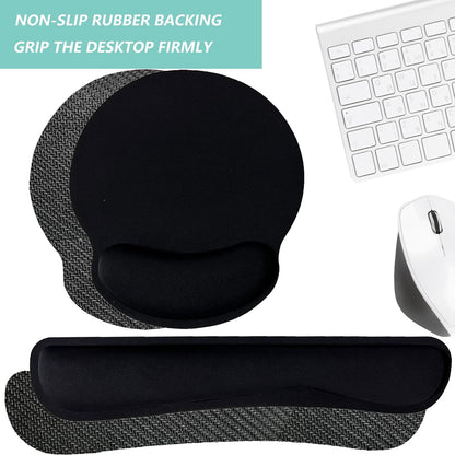 Keyboard Wrist Rest Pad Mouse Pad with Wrist Support Set of 3, Mousepad with Non-Slip Rubber Base, Ergonomic Memory Foam Mouse Wrist Cushion Support for Home Office Laptop Computer Gaming, Forest