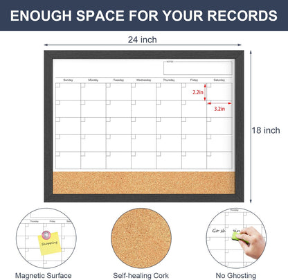 Calendar Whiteboard for Wall, TANKEE 17x13 Inches Whiteboard Calendar Cork Board Combo, Small Magnetic White Board with Wood Framed, Hanging Dry Erase Board for Kitchen Home Office School Planner
