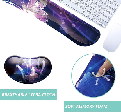 Keyboard Wrist Rest Mouse Wrist Support Set, Memory Foam Wrist Rest Pad for Computer Laptop Keyboard Mouse, Ergonomic Wrist Cushion Support for Typing Pain Relief, Gaming Home Office, Flowers Grass