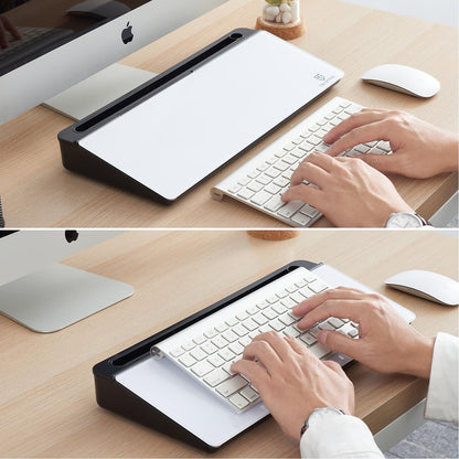 TSJ OFFICE Small Desktop Whiteboard -Glass Dry Erase Board Computer Keyboard Stand White Board Surface Pad with Drawer, Desk Organizers with Accessories for Office, Home, School Supplies - White