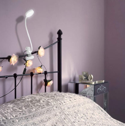 LEPOWER Clip on Light/Reading Lights/Book Light/Desk Lamp Color Changeable/Night Lights Clip on for Desk, Bed Headboard and Computers, Adapter Included (Black) Metal