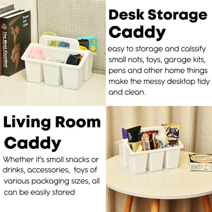 ALINK Classroom Caddy Storage Basket with Handle, 6 Pack Plastic Arts Office Crafts Caddy 4 Compartments for Kids, Pencil, Crayon, Marker, School Supplies - Clear