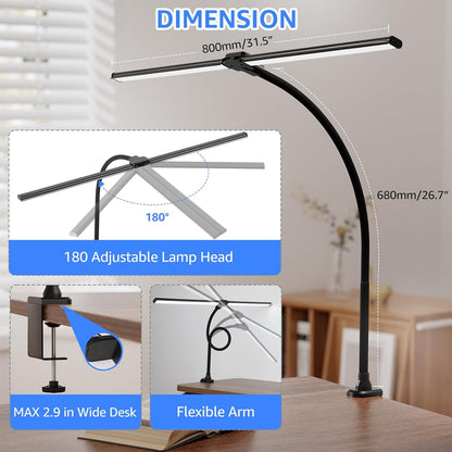 ShineTech LED Desk Lamp for Home Office, Ultra Bright Clamp Light with Flexible Gooseneck, 25 Lighting Modes, Eye-Caring Architect Lamp for Dual Monitors, Reading & Gaming Setup