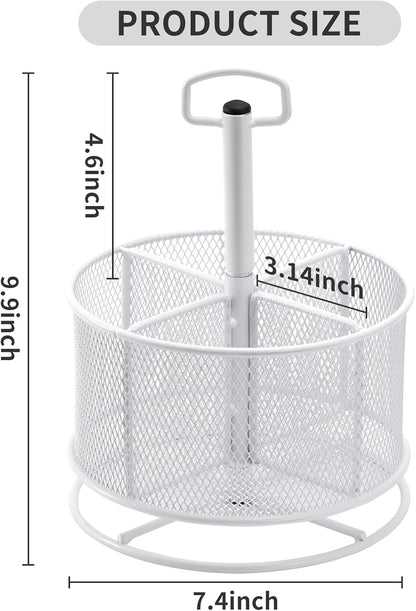 Marbrasse Mesh Desk Organizer, 360-Degree Rotating Multi-Functional Pen Holder, 4 Compartments Desktop Stationary Organizer, Home Office Art Supply Storage Box Caddy (Black)