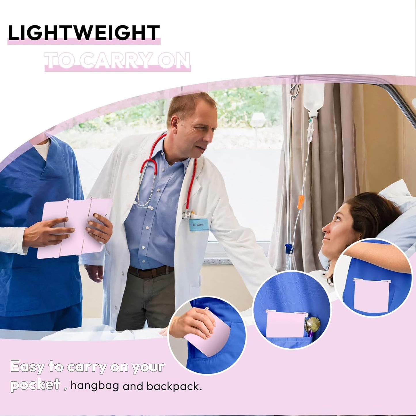 Nursing Clipboard Foldable, Foldable Clipboard w/Nursing Edition Cheat Charts,3 Layers Aluminum, Nurse Clip Board w/Low Profile Clip&Pen Clip Pocket for Nurses and Doctors,Light Blue