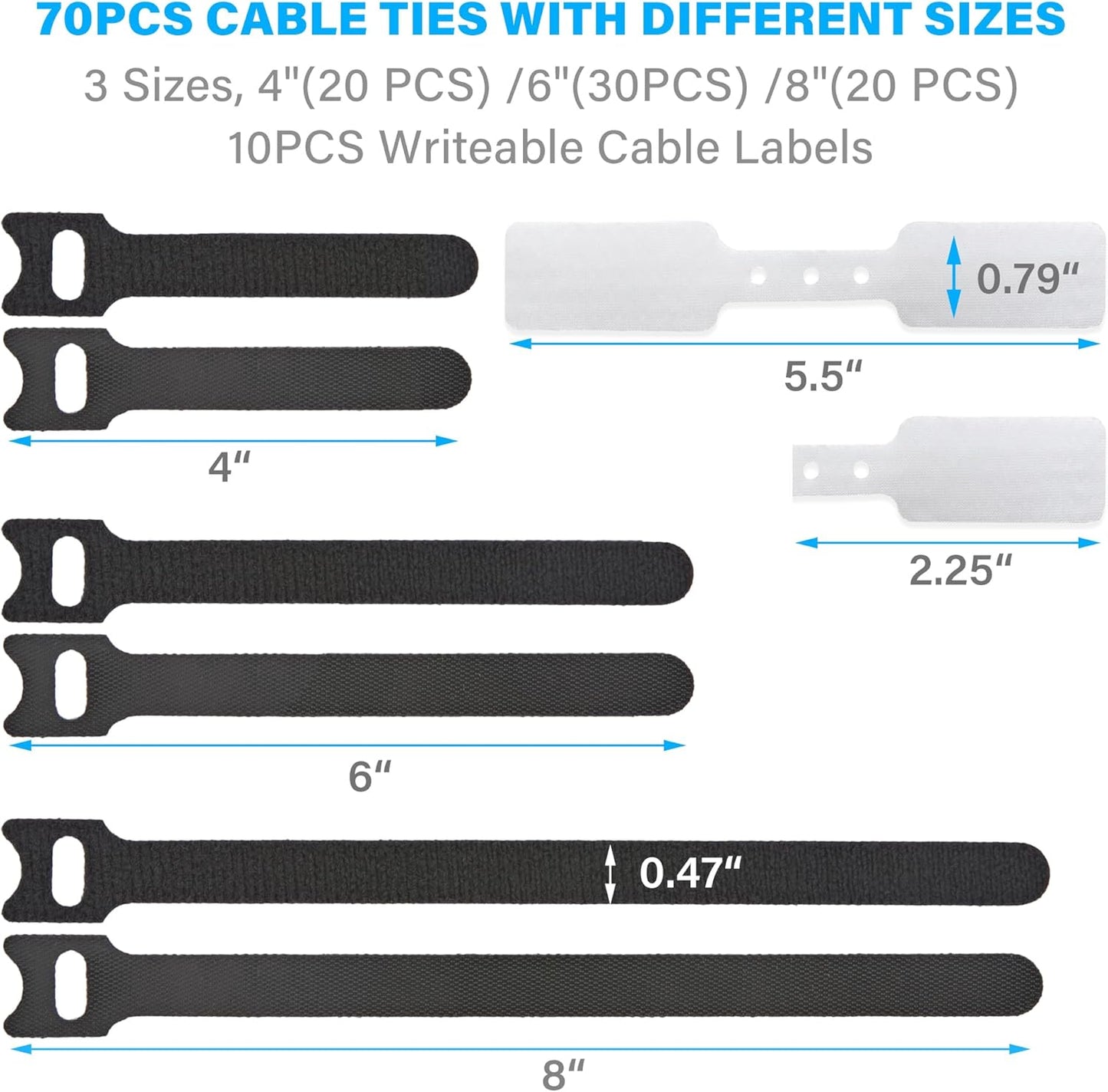 12 Inch Multi-Colour Cable Ties 50 PCS Reusable Fastening Cable Straps Adjustable Hook & Loop Organizer Straps Cords Management for Home, Office and Data Centers