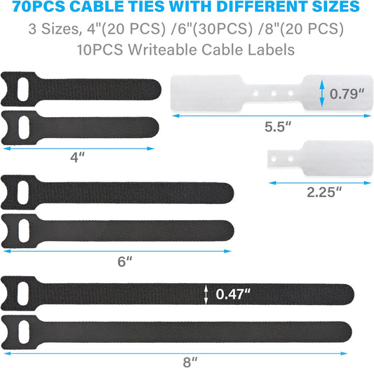 12 Inch Multi-Colour Cable Ties 50 PCS Reusable Fastening Cable Straps Adjustable Hook & Loop Organizer Straps Cords Management for Home, Office and Data Centers