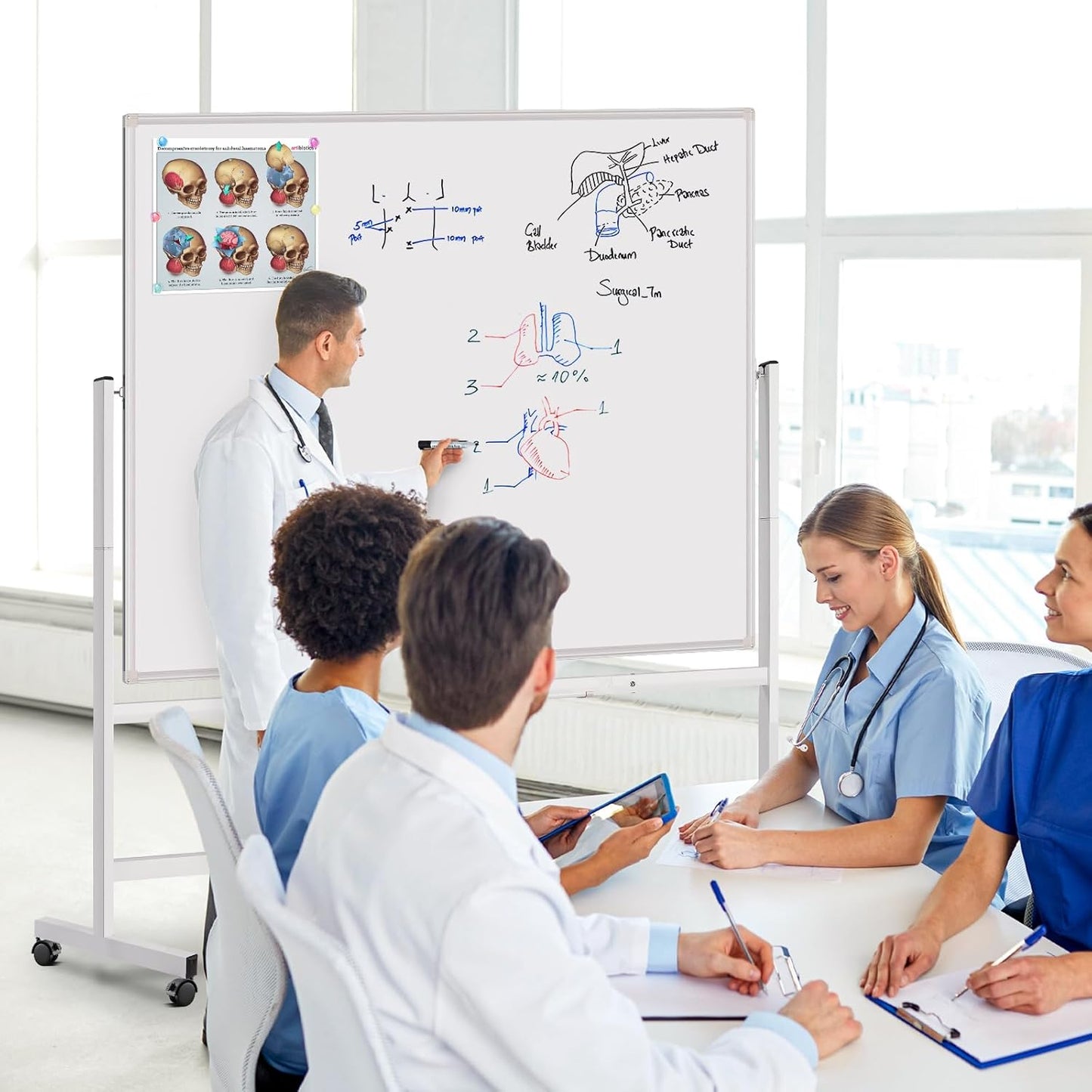 maxtek Magnetic Mobile White Board, 40 x 24 Double Sided Dry Erase Board Rolling Whiteboard, Aluminum Frame Standing Whiteboard on Wheels for Home Office Classroom (40 x 24 Black)