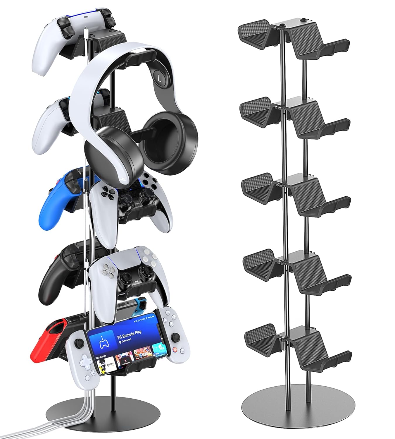 Kytok Controller Stand 4 Tiers with Cable Organizer for Desk, Universal Headphone Stand Compatible with Xbox PS5 PS4 Console Nintendo Switch, Headset Holder & Desk Mounts for 8 Packs Controller