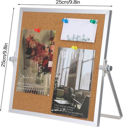 2 Pack Cork Board Desk Bulletin Board, 9.8"×9.8" Double Sided Pin Small Desk Cork Boards with Stand for Desktop Suitable with 10 Push Pins for Home, Office, Desks Message or Picture Boards